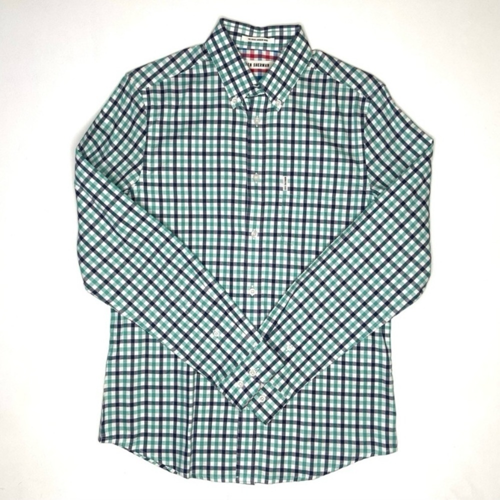 BEN SHERMAN Navy and Green The House Gingham Button Shirt